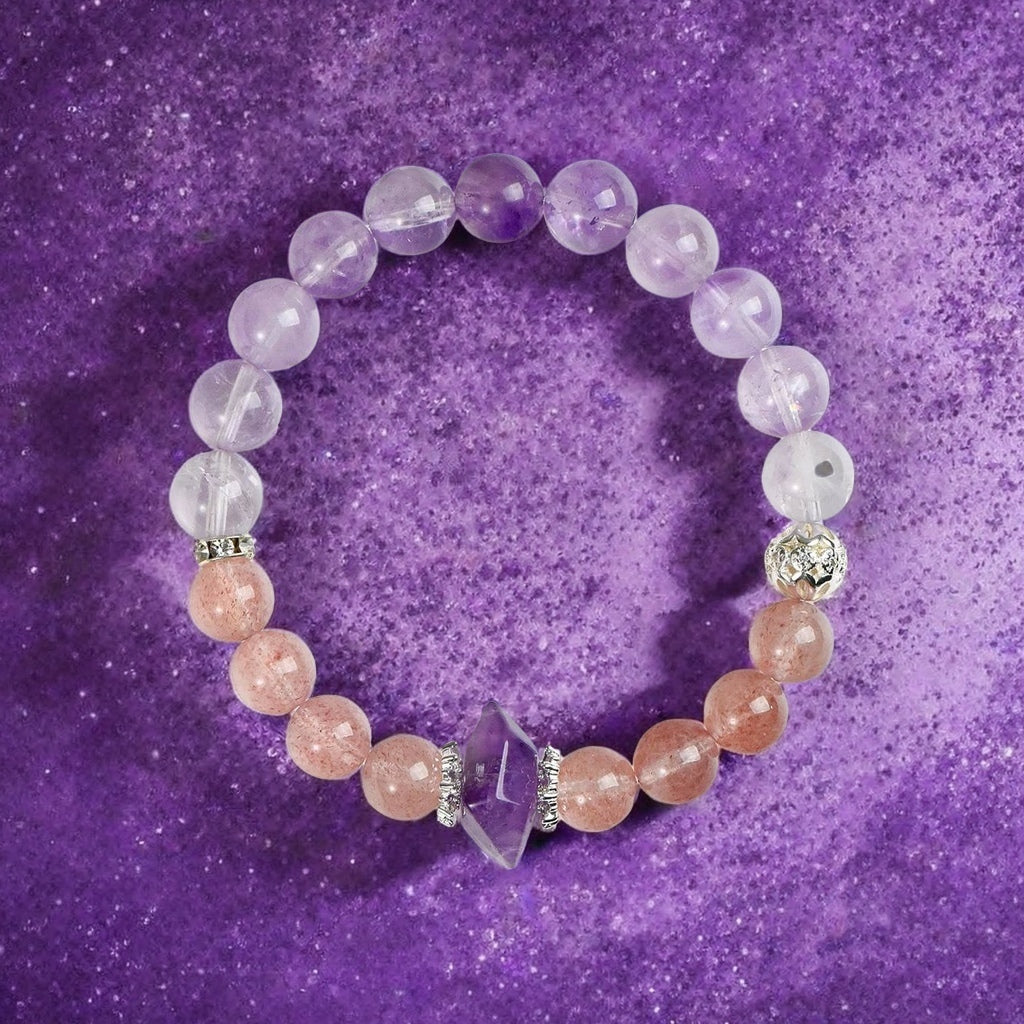 Strawberry Crystal & Amethyst Double-Terminated Crystal Bracelet