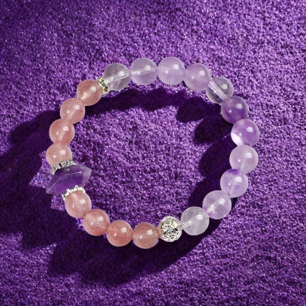Strawberry Crystal & Amethyst Double-Terminated Crystal Bracelet