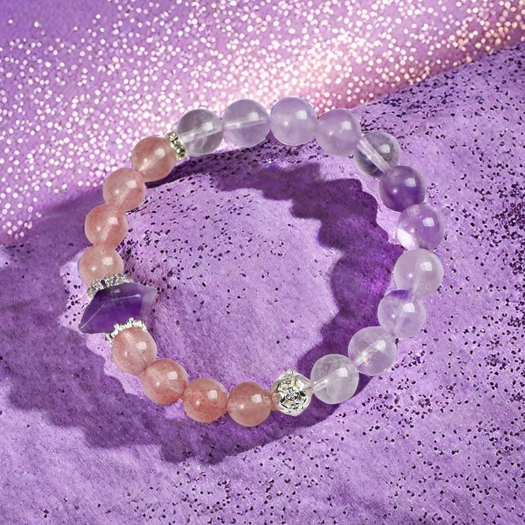 Strawberry Crystal & Amethyst Double-Terminated Crystal Bracelet