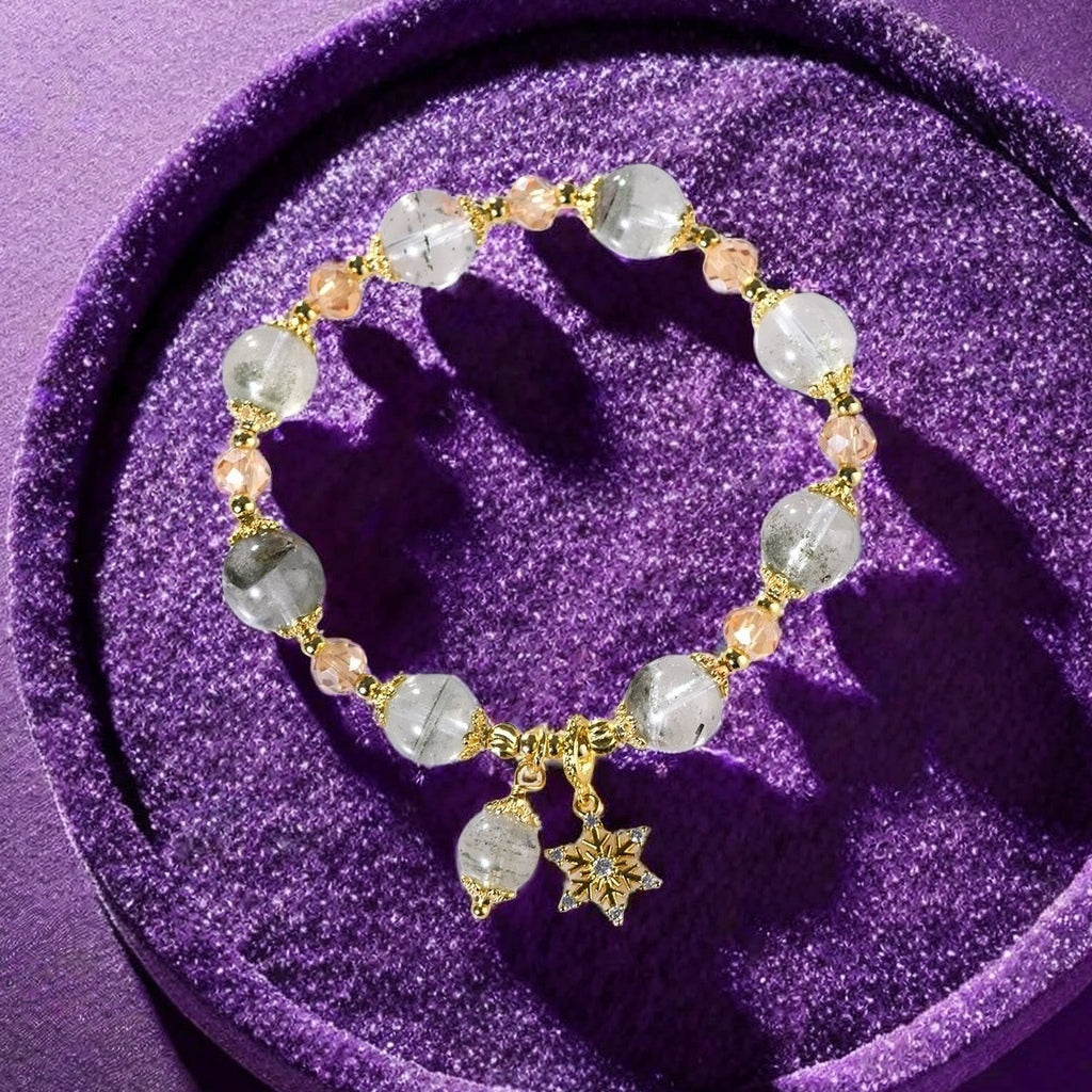 Green Phantom Single-Strand Bracelet with Snowflake Teardrop