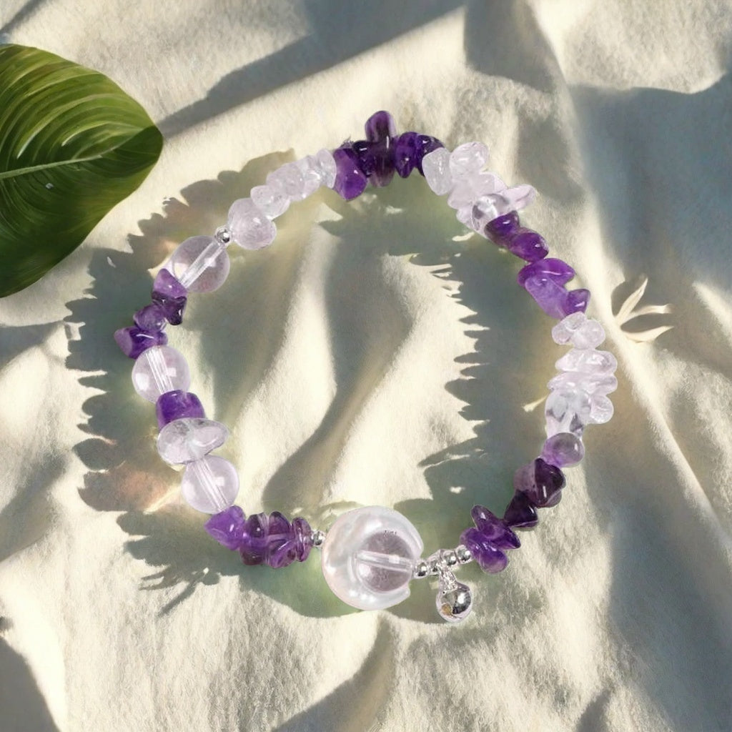 Pink Quartz Bracelet with Moonstone & Petite Flower