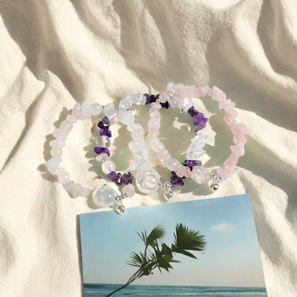 Pink Quartz Bracelet with Moonstone & Petite Flower