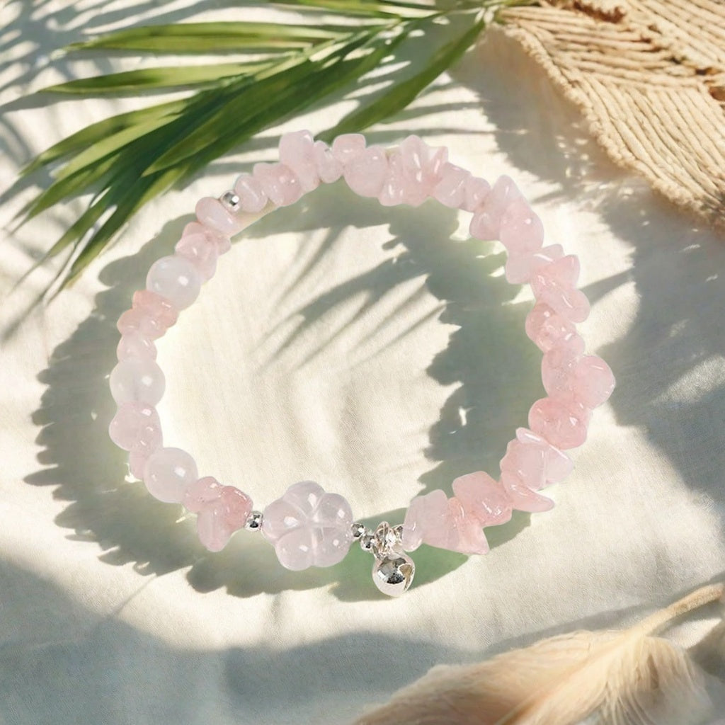 Pink Quartz Bracelet with Moonstone & Petite Flower