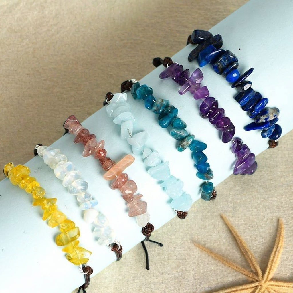 Stone Chip Leather Cord Bracelet