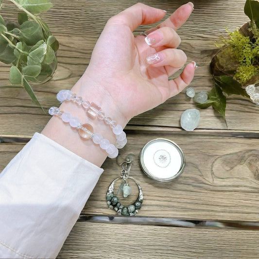 Clear Quartz & White Phantom Double Bracelet