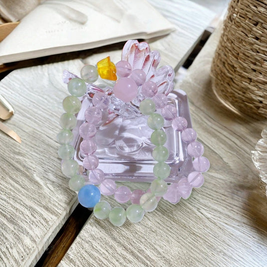 Natural Prehnite & Pink Quartz Double-Strand Bracelet
