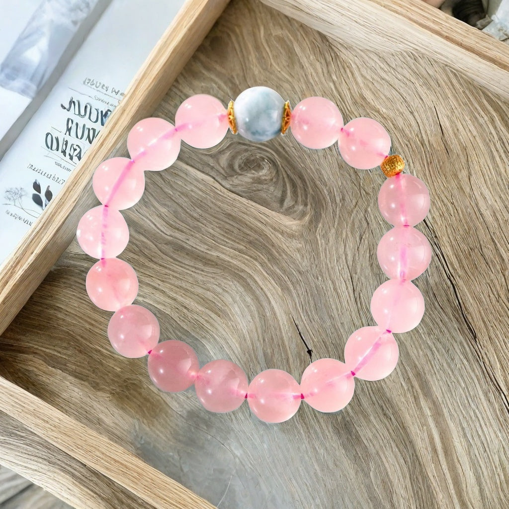Pink Quartz & Larimar Single-Strand Bracelet