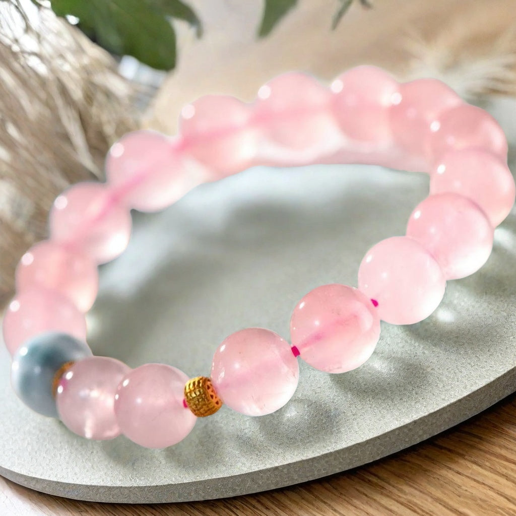 Pink Quartz & Larimar Single-Strand Bracelet
