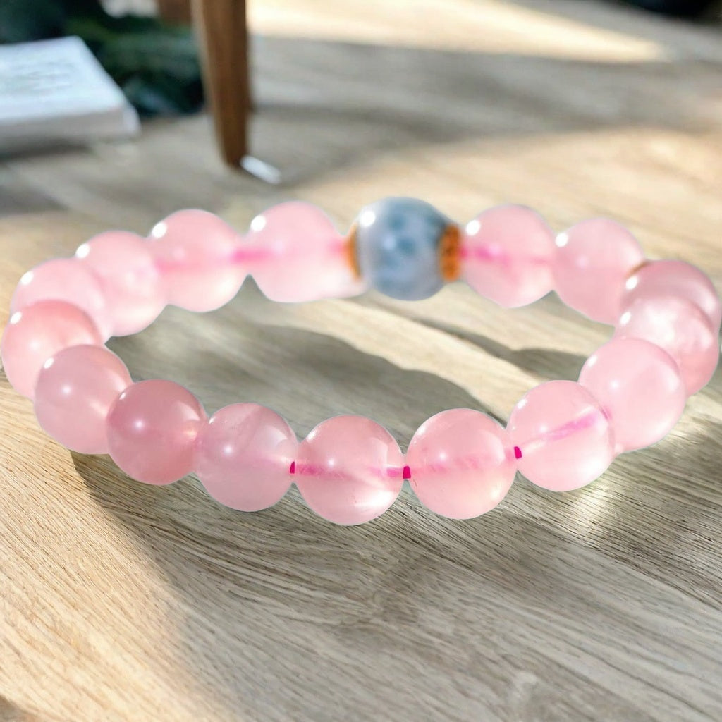 Pink Quartz & Larimar Single-Strand Bracelet