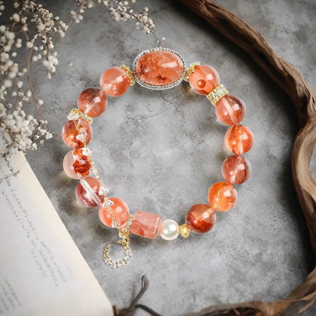 Natural Koi Red Resin Flower Bracelet