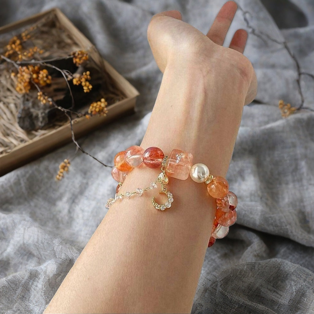 Natural Koi Red Resin Flower Bracelet