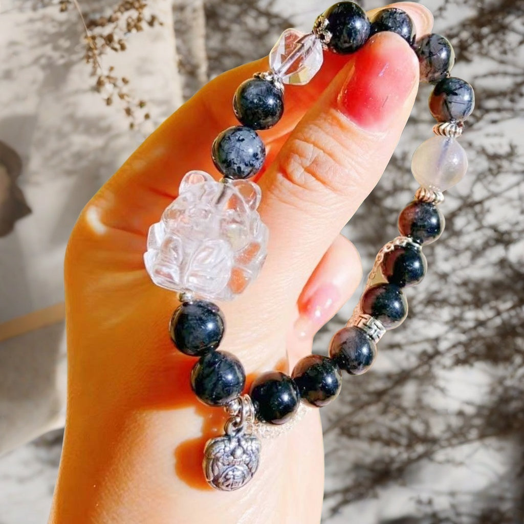 Natural Black Rutilated Quartz Bracelet