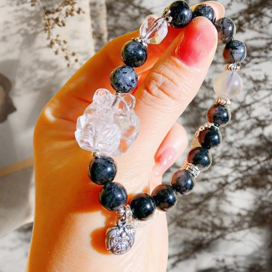 Natural Black Rutilated Quartz Bracelet