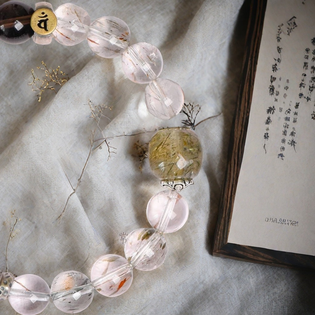 Smoky Quartz with Black Gold Super Seven Single-Strand Bracelet