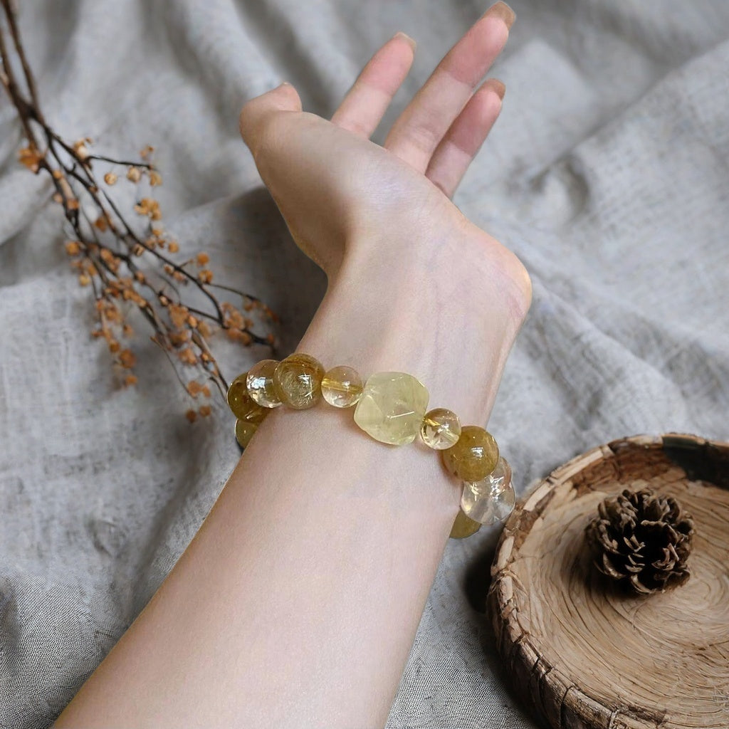 Natural Golden Rutilated Quartz Bracelet