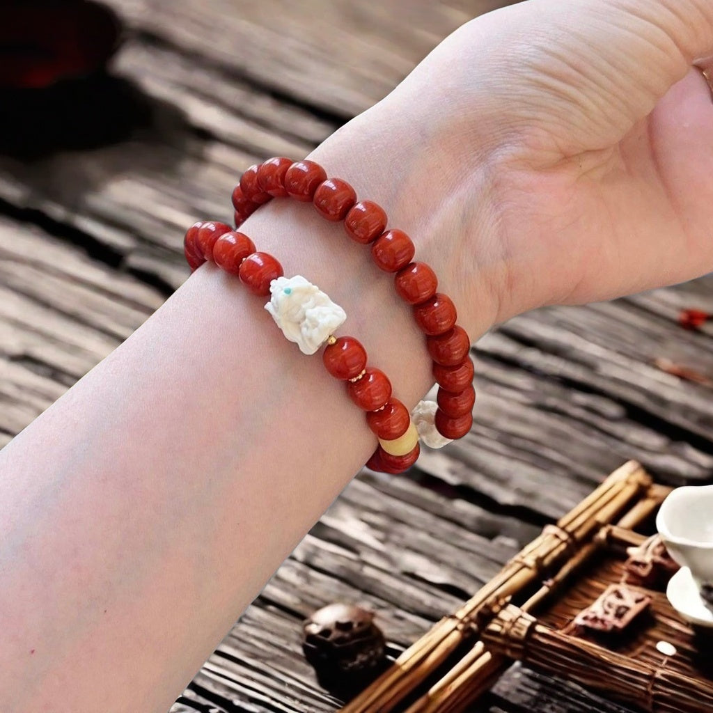 Natural South Red Agate Antique Bead Bracelet