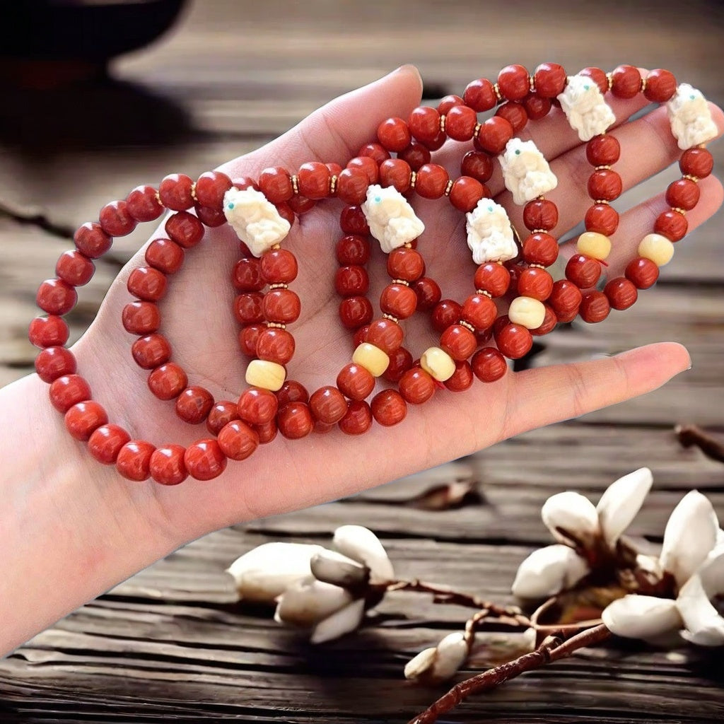 Natural South Red Agate Antique Bead Bracelet