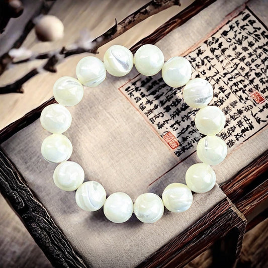 Silver Shell Bead Bracelet - Natural Deep Sea White Shell