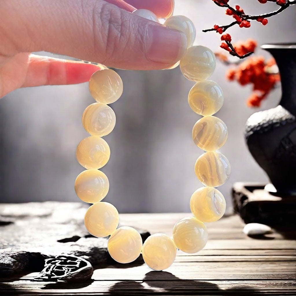 Silver Shell Bead Bracelet - Natural Deep Sea White Shell