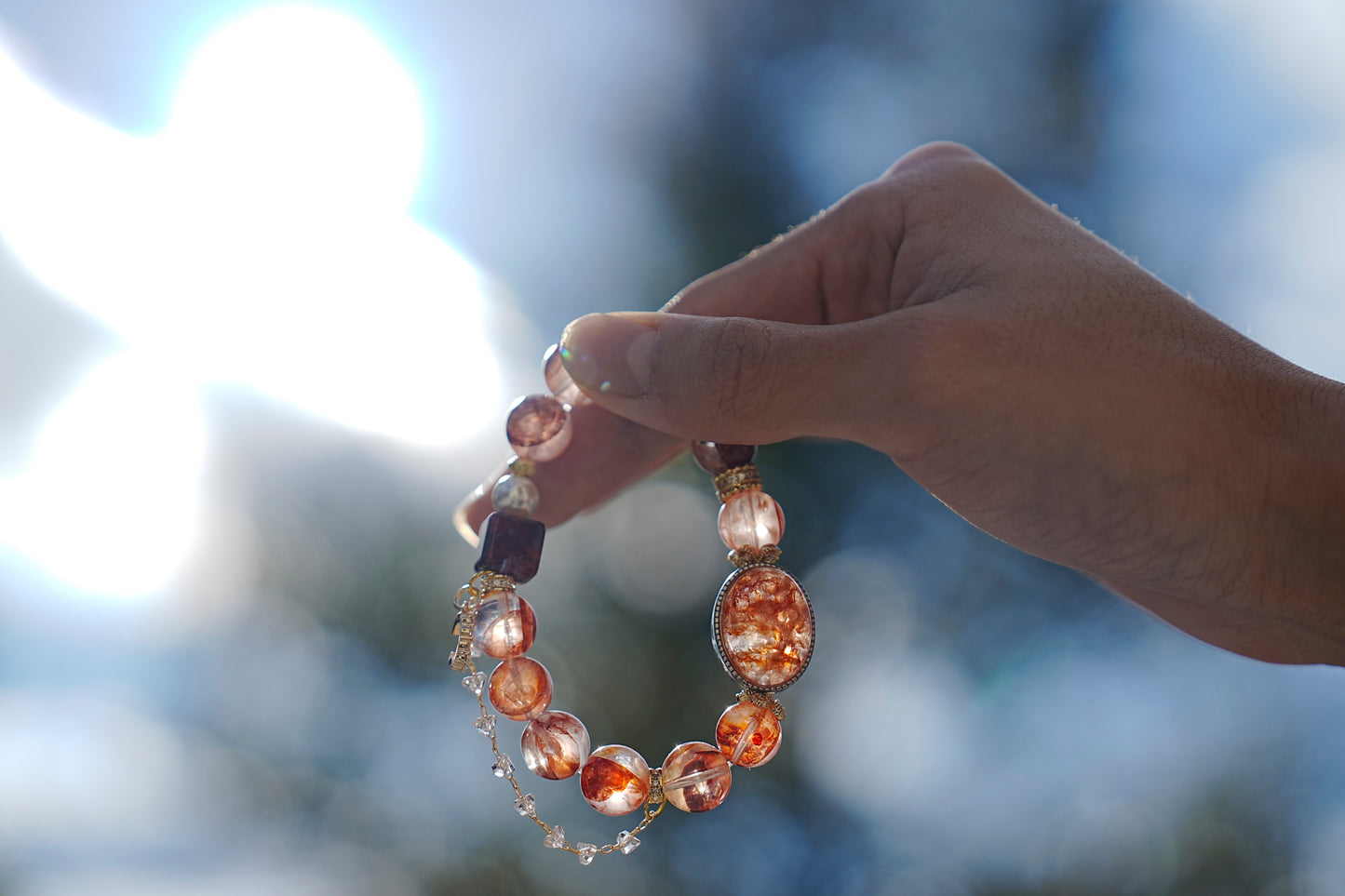 Natural Koi Red Resin Flower Bracelet