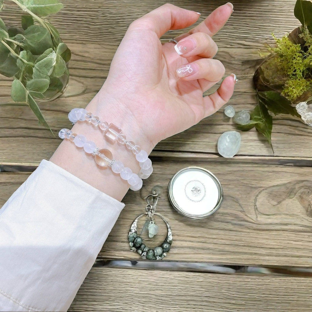 Clear Quartz & White Phantom Double Bracelet