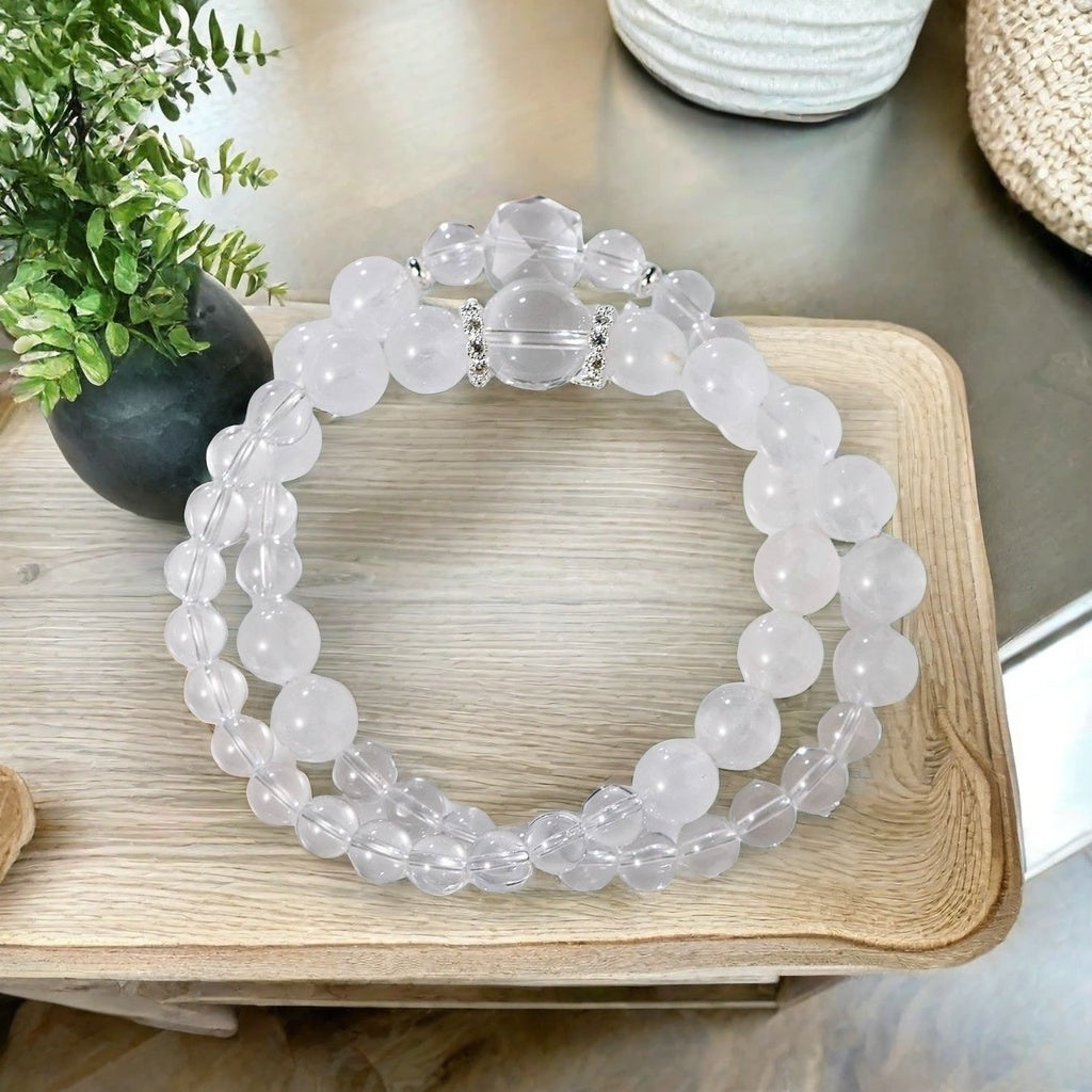 Clear Quartz & White Phantom Double Bracelet